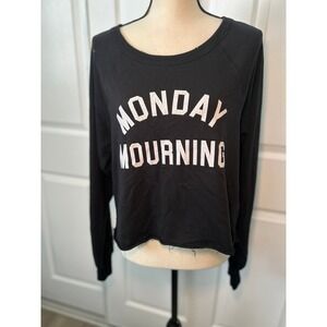 Wildfox Monday Mourning Graphic Sweatshirt Raw Hem Long Sleeve Top M‎
